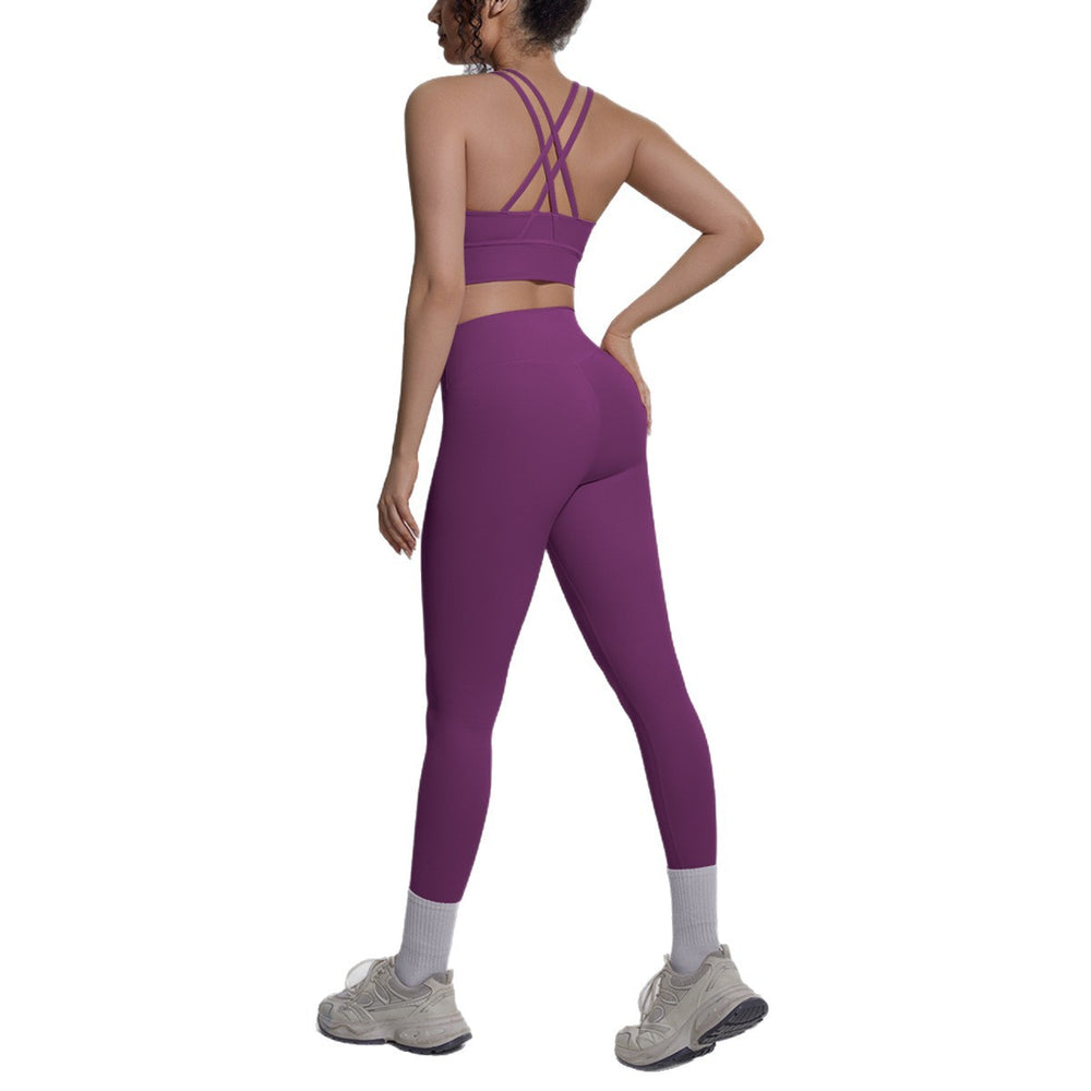 double-sided nylon pure color cross-back tight nude sportswear suit running fitness yoga suit suit