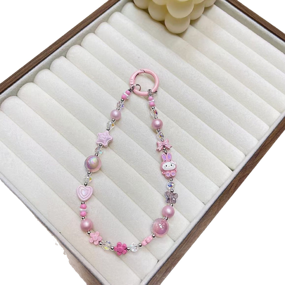 Creative cartoon kt rabbit alloy chain mobile phone lanyard wrist new diy handmade beaded crystal star bag pendant