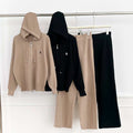 Women's casual knit set - autumn/winter versatile zip-up hoodie sweater jacket & high-waisted wide-leg pants two-piece outfit