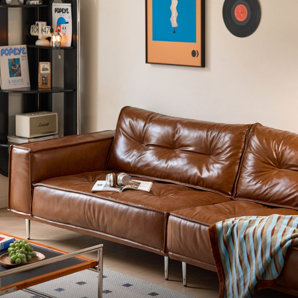 Jiuban sofa frenchretro oil wax genuine leather sofa bauhaus medieval style living room for home straight row sofa