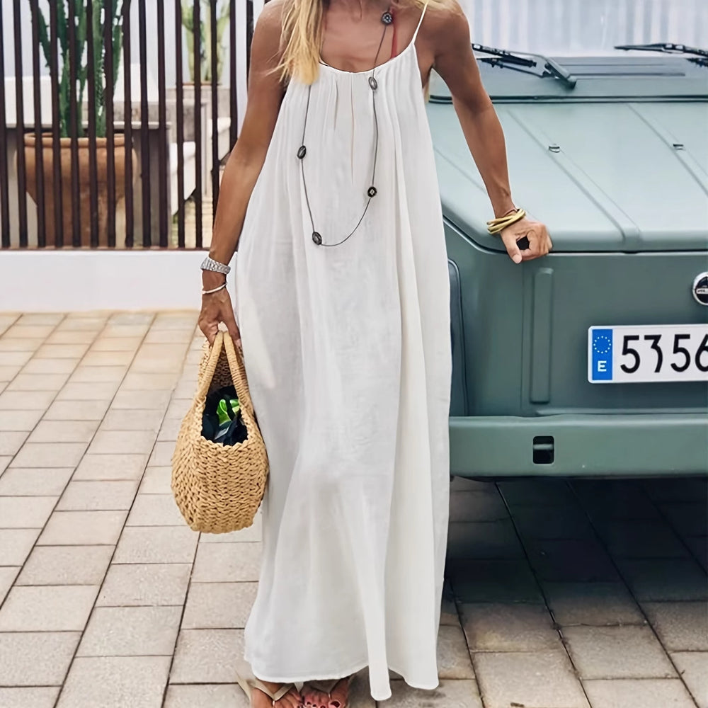 cross-border hot seller: art print spaghetti strap backless maxi dress - loose fit, comfortable loungewear dress - in stock
