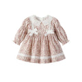 New girls' spring/autumn dresses: floral print long-sleeve princess dress with lace and bow detail - wholesale