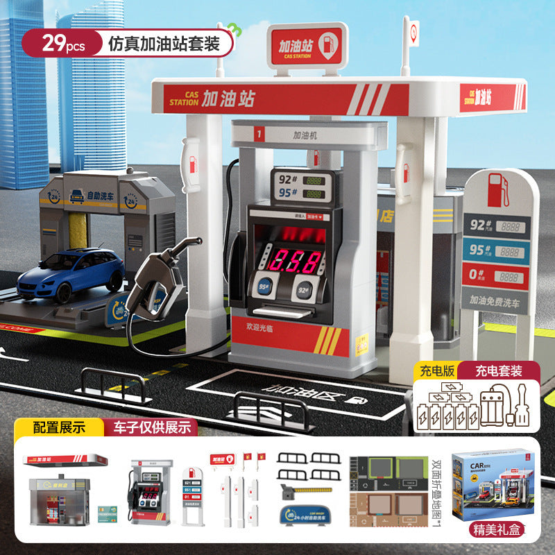 New large-sized realistic simulation gas station toy car wash garage toy for boys and children - educational toy