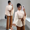 fashion:  new women's outfit - versatile stand collar, cinched waist, tie-waist cropped wool coat set
