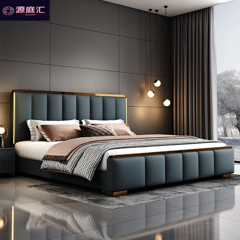 Italian light luxury master bedroom double bed ultra-thin bedside bed classy master bedroom bedroom for home storage princess wedding bed