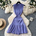 K-stylework clothing sleeveless pleatedknittingdress women's summercut out waist a-line skirt pinkelegant skirt summer