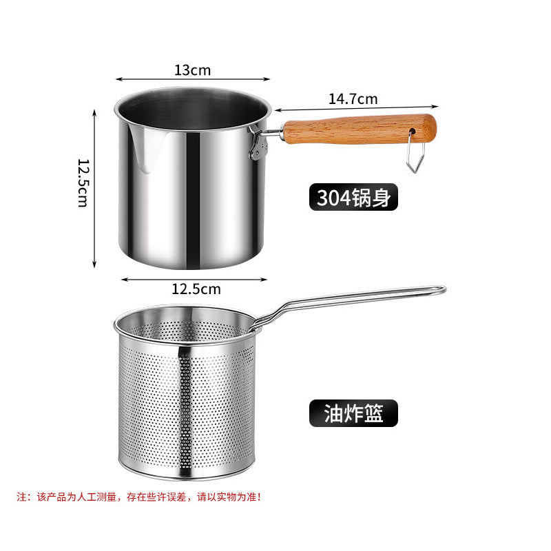 304 stainless steel deep fryer - compact home fryer for small fried foods, skewers, and more - includes filter screen - induction cooker compatible - mini, fuel-efficient fryer