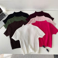 Retrowork clothing style half turtleneck knitting short-sleeved cardigan women's summer age-reducing silmslimming lookeasiest for matchsweatertops