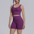 New women's solid color compression yoga set: high-elasticity, back-smoothing, shock-absorbing, breathable activewear for running and fitness