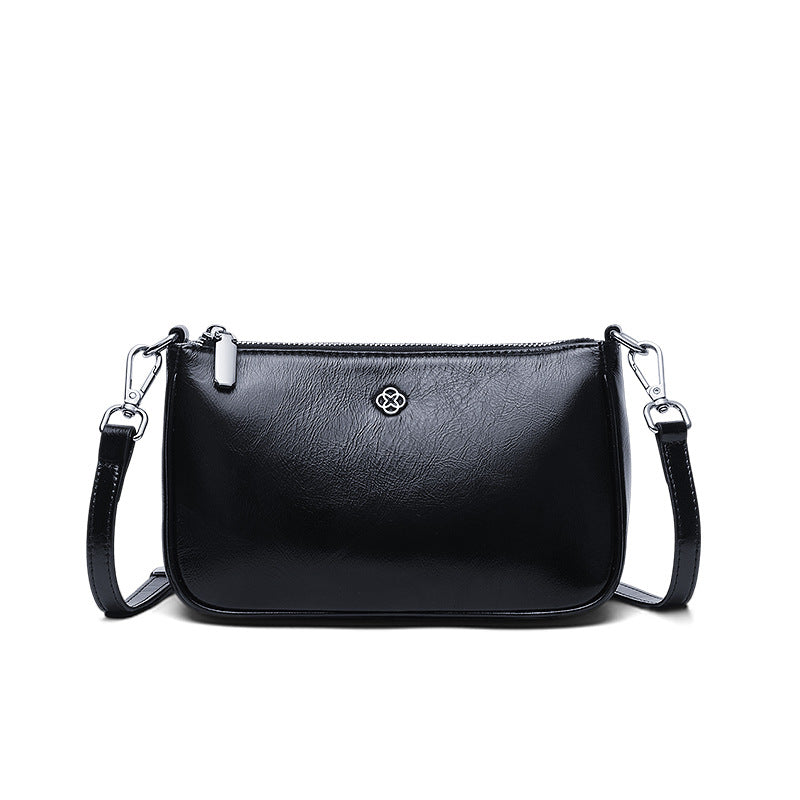 Genuine leather shoulder bag 2025 new simple and versatile small square bag large capacity underarm oil wax cowhide messenger bag small