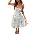 fashion  summer new sweet floral sexy backless tie back slit mid-length dress