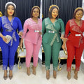 African   new arrival  hot diamond beaded tops pants waist two-piece set olwork clothing women's clothing