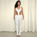 nightclub style sexy hot girl pure color see-through silmslimming lookknitting deep v jumpsuit one-piece jumpsuit