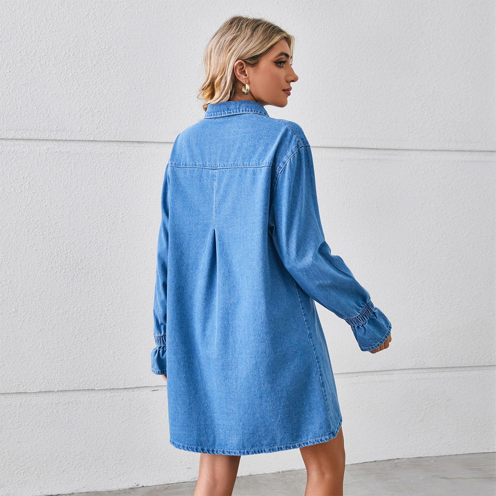 Wishfashion cross-border export independent station  new loose washed denim dress tops mid-length skirt