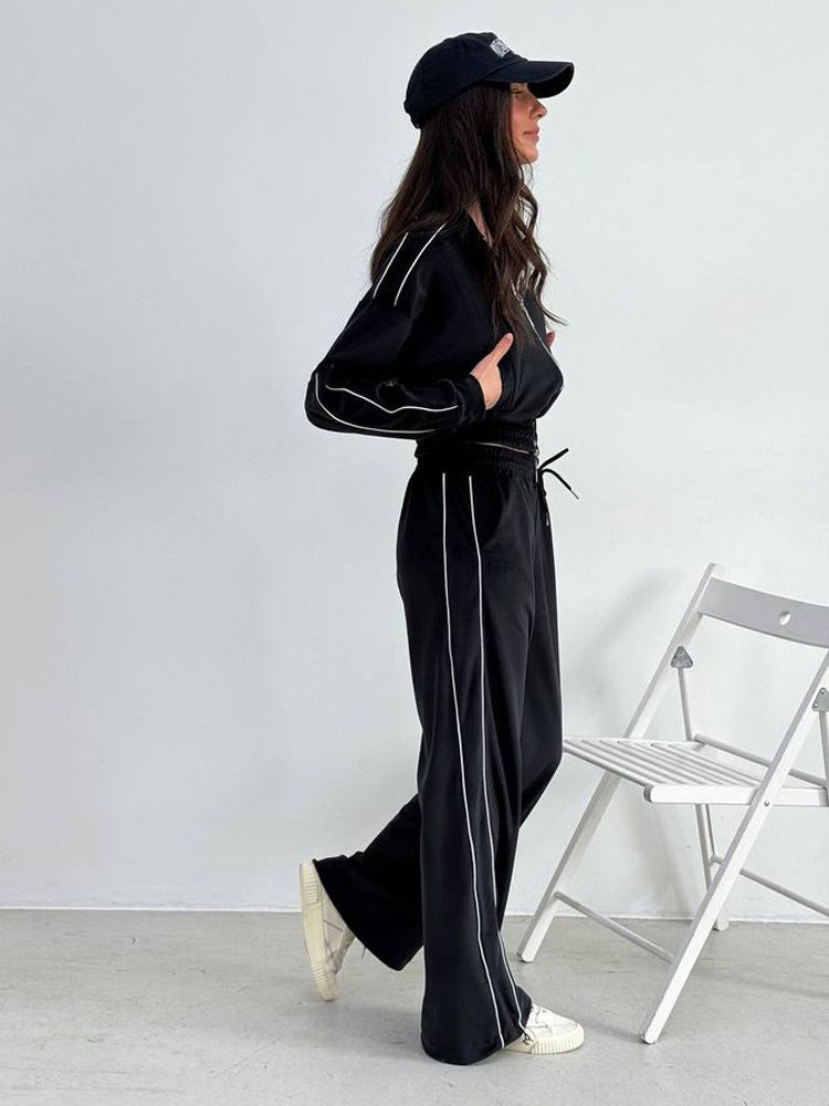 Europe and the United States new women's clothing solid color line long-sleeved lapel sports cardigan trousers suit fashion casual women