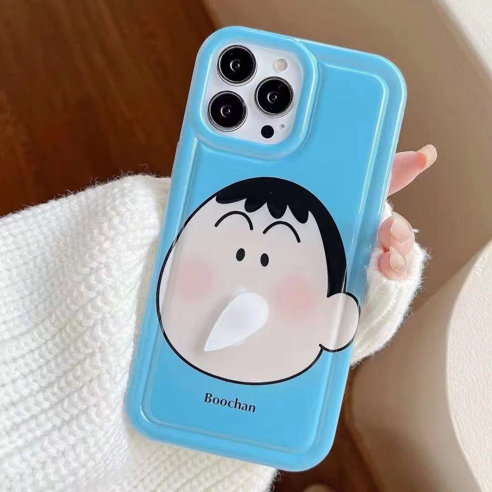 Photo frame airbag compatible with apple 16 pro, cartoon shin-chan soft case, iphone xr rotating snot phone protective cover