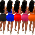 C6767 cross-border   fashion women's solid color mesh rhinestone sleeveless mini dress