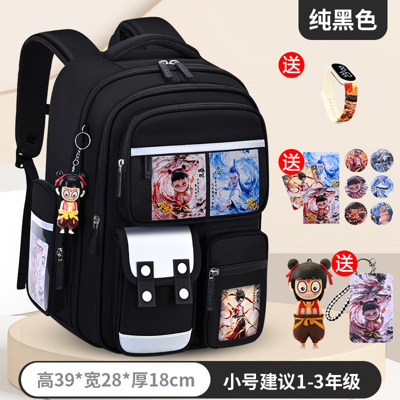 New nezha backpack for elementary school students, grades 1-6, lightweight, spine-protecting, load-reducing, large capacity for boys and girls