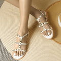 Roman sandals women's fairy style 2026 summer new flat white studded open toe european and american internet celebrity ins trend