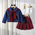 early spring/autumn new denim jacket with knitted shawl, kids' high-waisted cropped denim set