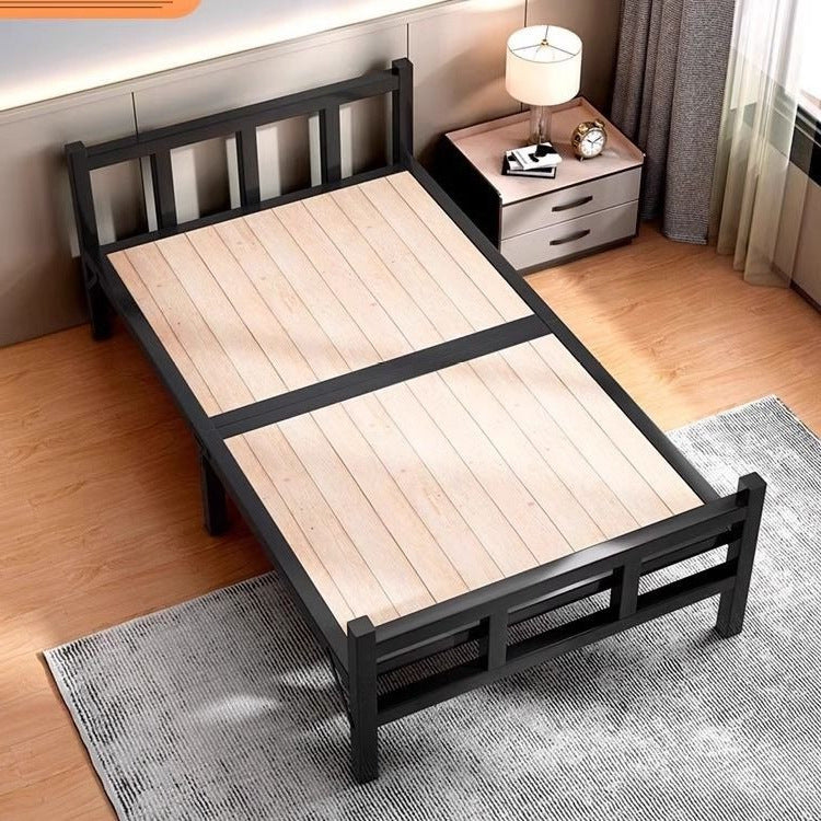 Steel and wood foldable bed single bedfor homeadult lunch break simple bed double bed 1.2m dormitory rental iron bed