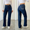 European and american style women's stretch denim jeans -  new collection: elegant, commute-friendly, straight-leg, washed, fashionable embroidered jeans