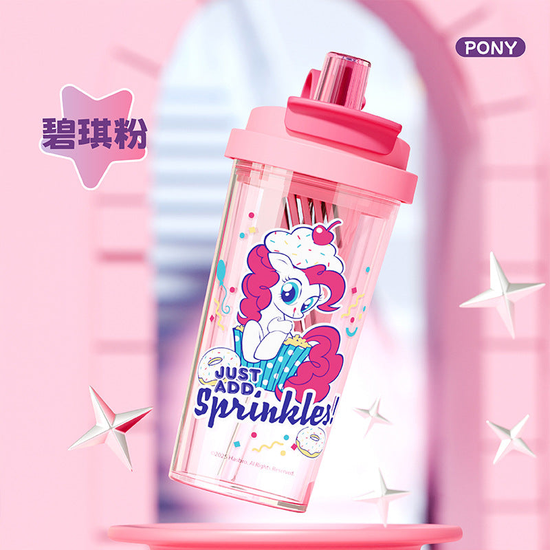 Authentic collaboration: my little pony high-temperature resistant plastic coffee/water cup - dual-drink, portable, cute, stylish, student-friendly with straw