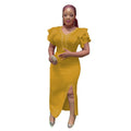 Special offer: african women's plus size slim-fit stretch maxi dress with beaded ruffle shoulder – trendy export style