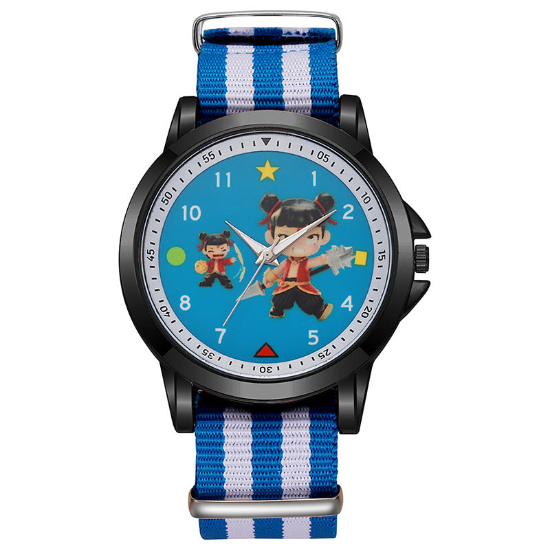Cute cartoon nezha demon child descends to earth children's watch - stylish quartz watch for elementary school students, boys and girls