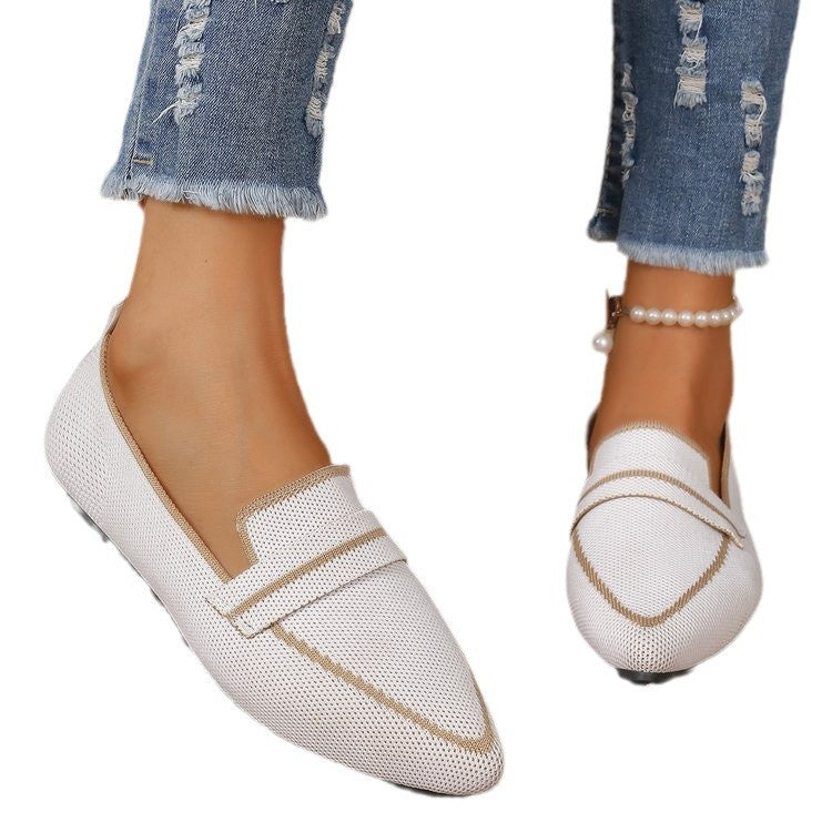 Plus size women's flat shoes for export - spring  pointed toe flyknit slip-on casual loafers - breathable