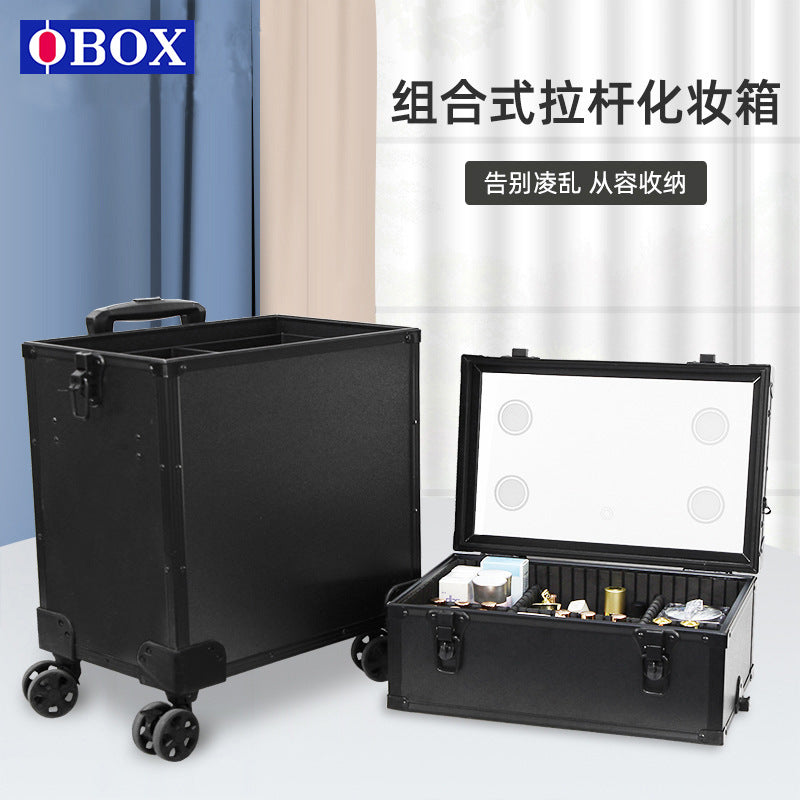 OBOX cosmetic case with lamp, manicure case, tattoo embroidery storage toolbox, bride and makeup artist makeup trolley case manufacturer