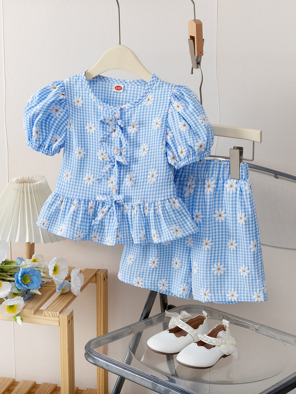 new product girl european and american style socialite ins cute floral bow + shorts set