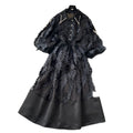 Frenchclassy heavy industry nail drill lapel lantern sleeve waist mesh tassel patchwork large swing puffy dress for women