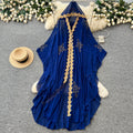 French-style, heavily embellished beaded v-neck hooded dress for women, perfect for spring. features a wine-red, asymmetrical hemline, exuding a sophisticated and elegant vibe