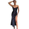 european and american cross-border sexy evening dress - slim fit, figure-flattering, open back, high-cut, slit party slip dress