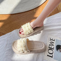 Puff cream slippers women's summer outwear 2024new arrivalfashion fairy style soft thick soleplaid beach internet celebrity sandals