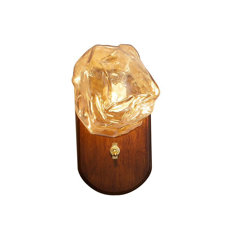 Cross-border special supply for Nordic simple ice cube glass wall lamp solid wood bedroom bedside aisle ambient lighting manufacturers wholesale