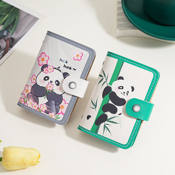 New cartoon black and white panda card bag female anti-degaussing large capacity multi-functional student mini ID card clip card holder