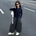 Girls' pants: new  striped lantern pants for girls - stylish autumn/winter wide-leg casual trousers for students