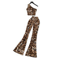 Fashion ins scheming sense of design sleeveless slanted shoulder short leopard print vest women's high waist hip-covering slightly flared pantssuit