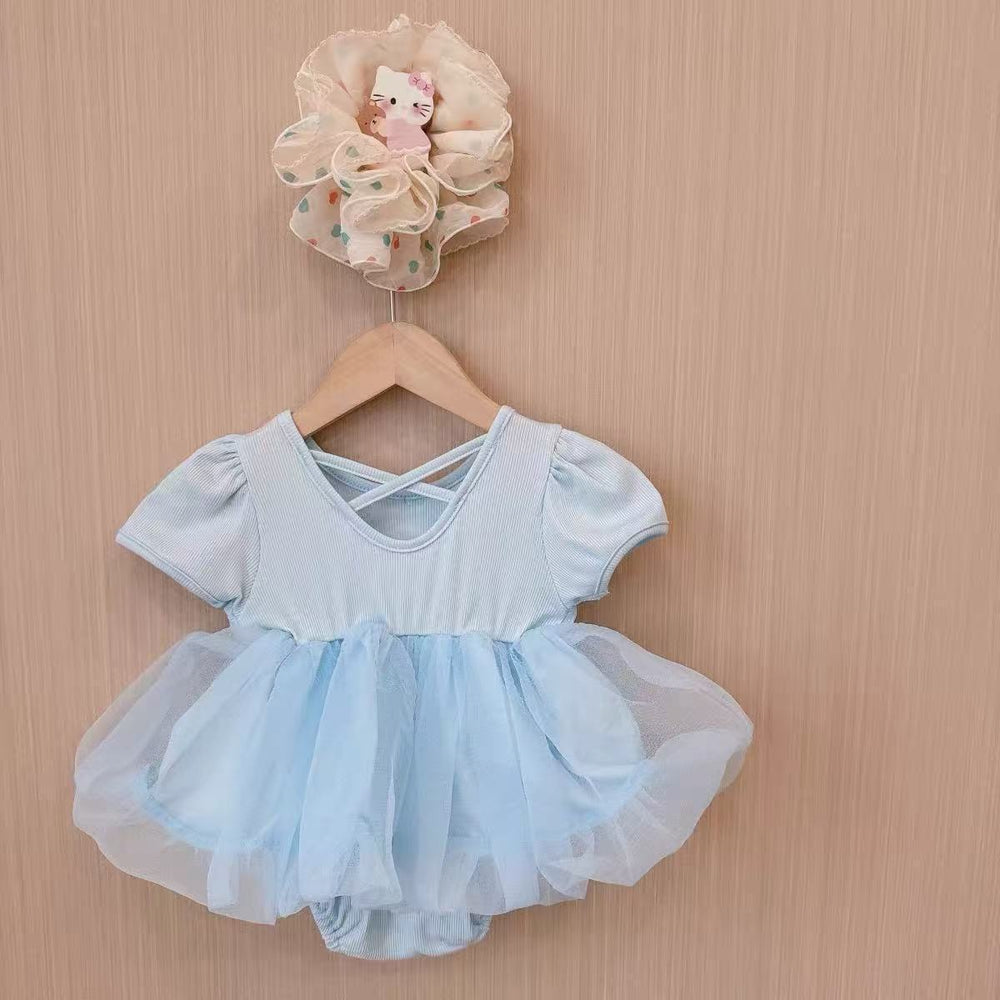 Summer baby girl sweet princess short-sleeved baby bag butt skirt mesh dress full moon 100 days one-year-old dress summer