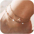 Fashion cross-border freshwater pearl pendant rope chain double layer stacked anklet exquisite foot jewelry freshwater pearl anklet