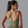 fashion seamless pure color cross back sports bra vest yoga suit running fitness three-piece set
