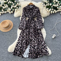 Korean style fashionable printed dress - new women's long sleeve tie-waist slimming a-line versatile elegant maxi dress for work