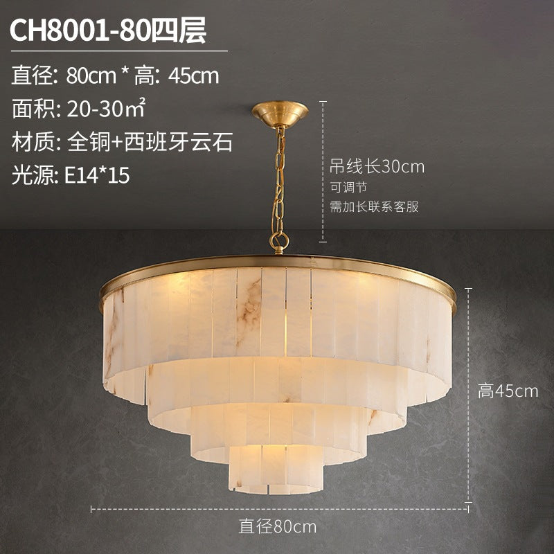 Modern minimalist spanish natural cloud marble translucent living room cross-border all-copper spanish cloud marble chandelier