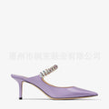 New arrival cross-border fashion one-strap super high-heeled sandals black pointed toe rhinestone high heels shallow mouth stiletto heels