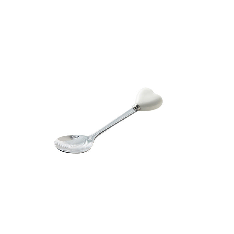 High-style ceramic handle forks, stainless steel household spoons, heart-shaped coffee stirrers, creative dessert spoons - wholesale
