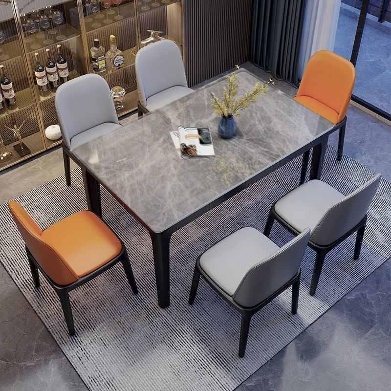 Solid wood modern rock slab dining table and chair set - minimalist italian style luxury dining table for home use