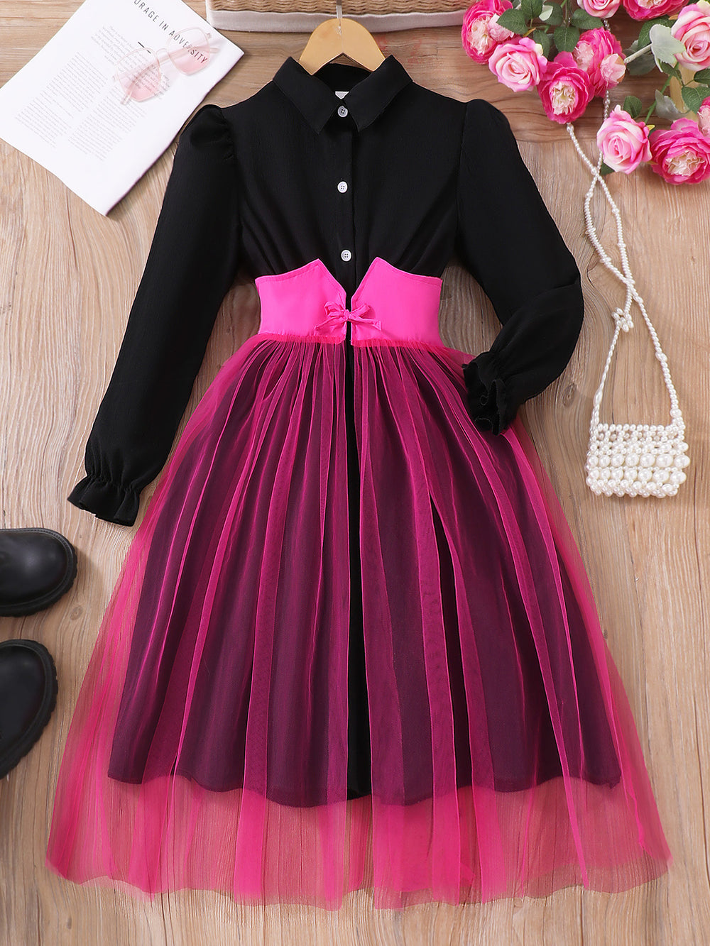 new arrival female youthlong sleeves lapel girdle mesh patchwork dress