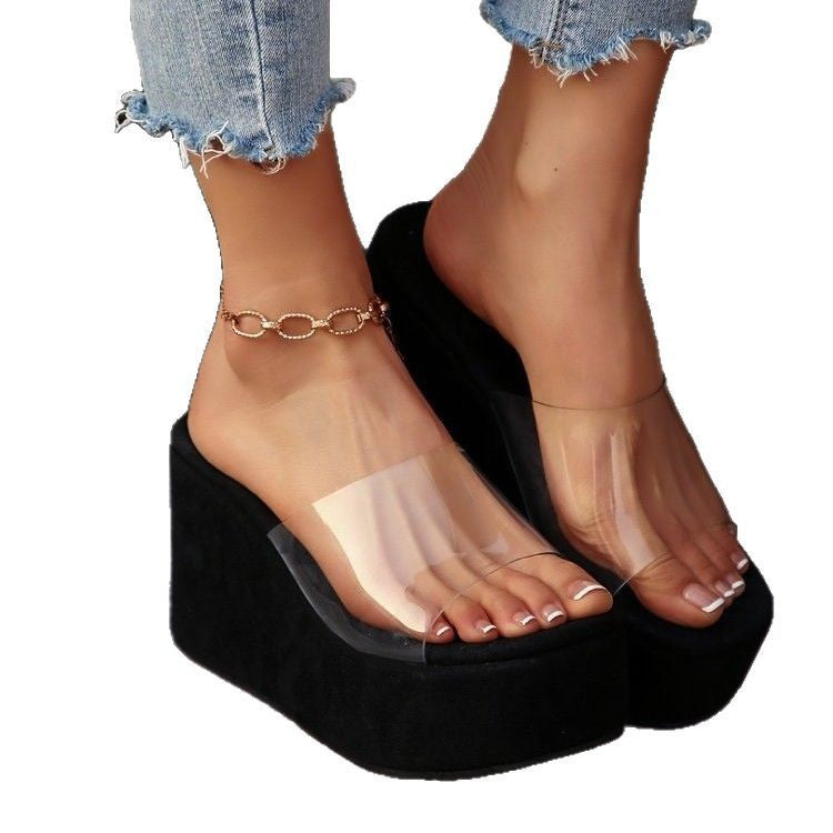exportplus sizenew arrival one strap transparent open toe platform cake thick solewaterproof platform wedge outwear sandals and slippers for women